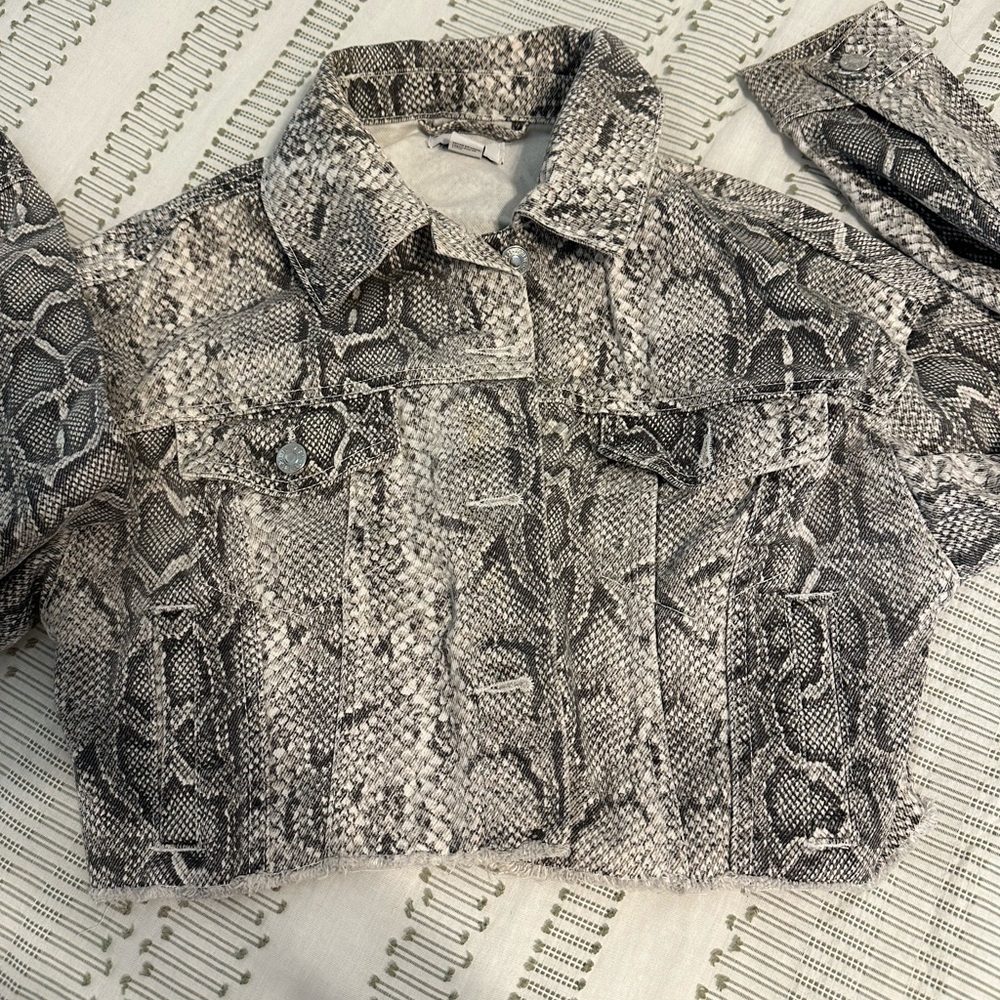 Denim snake print crop jacket